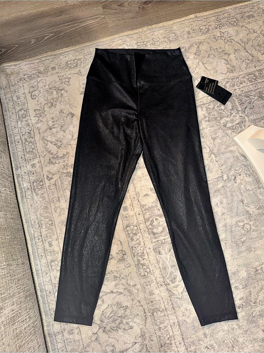 90 Degree by Reflex Vintage Lux Glossy Cracked Foil Ankle Legging Leggings Black